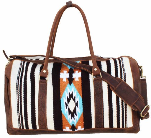 Western Leather Cotton Woven Southwest Duffle Travel Weekender Carry-On Bag 103RTAztec