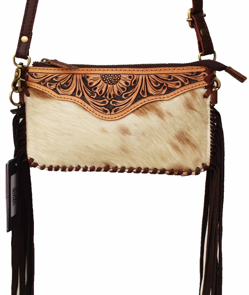 Women's Cowhide Western Floral Tooled Leather Shoulder Purse Handbag 1 —  Challenger
