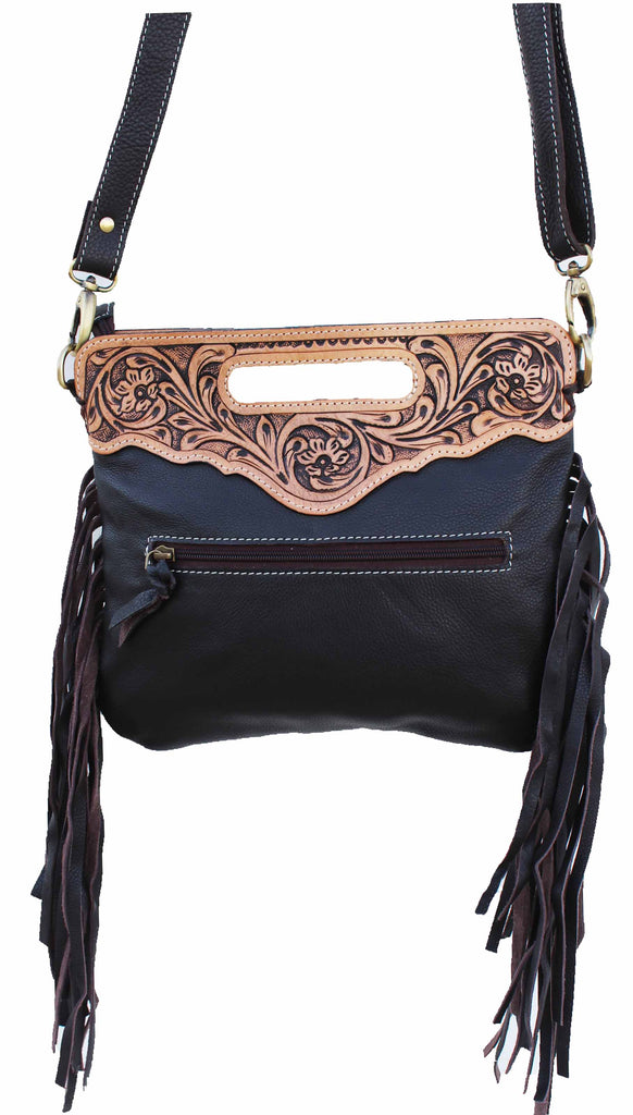 Round Tooled Canvas Leather Cowgirl Animal Print Western Cowhide Crossbody  Purse