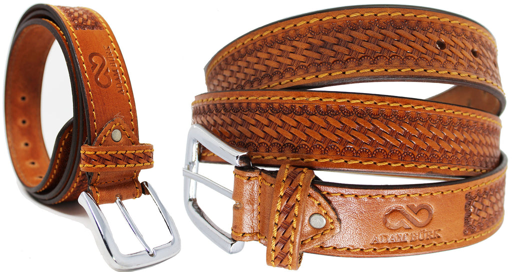 Adam Burk Men's Western Heavy Duty Basket Weave Leather Belt