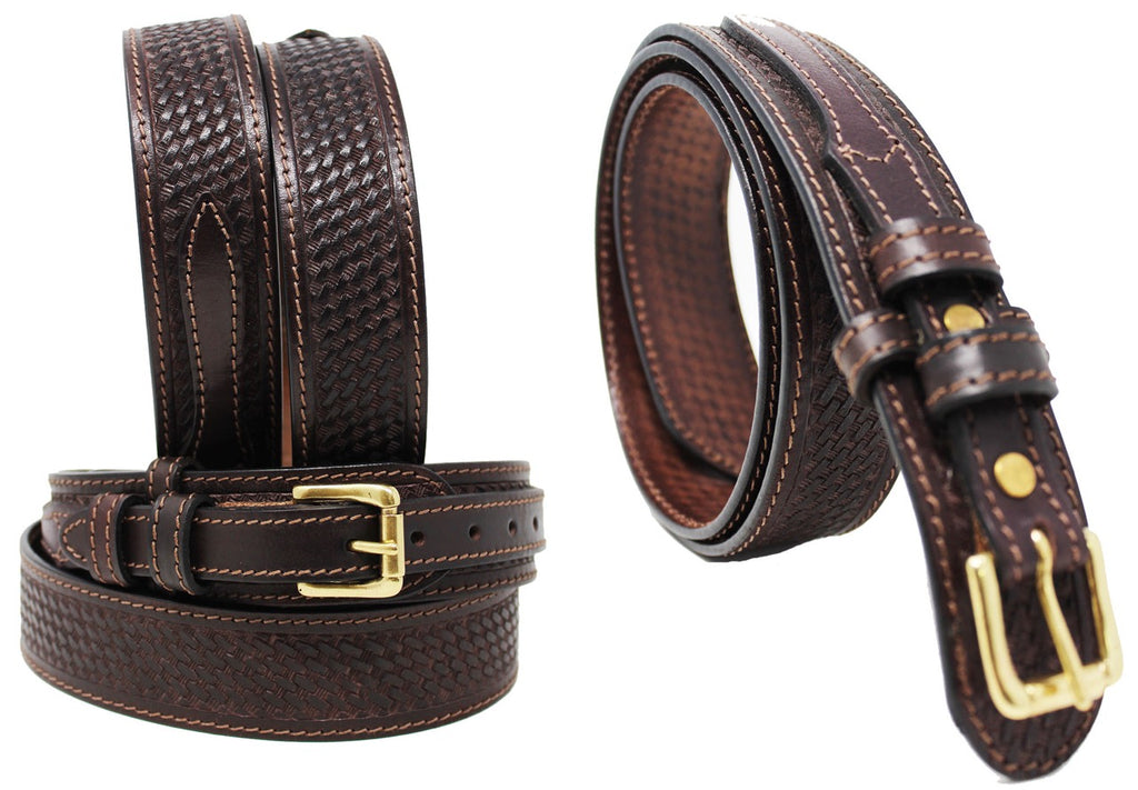 Ranger Tooled Leather Western Belt with Decorative Buckle - Black & Brown Vintage Western Ranger Belt Tooled Leather Montana  main image 4