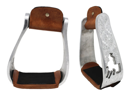 Horse Western Turquoise Aluminium Engraved Barrel Racer Angled Stirrups 51151