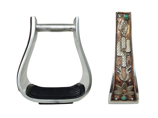 Horse 5" Aluminum Antique Copper Cactus Cactus Engraved Western Saddle Stirrups 51252
