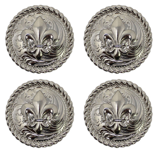 Set of 4 Conchos Western Saddle Tack Fleur De Lis Engraved Co522
