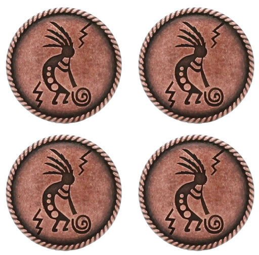 Set of 4 Conchos Western Saddle Tack Kokopelli Engraved Copper Co531