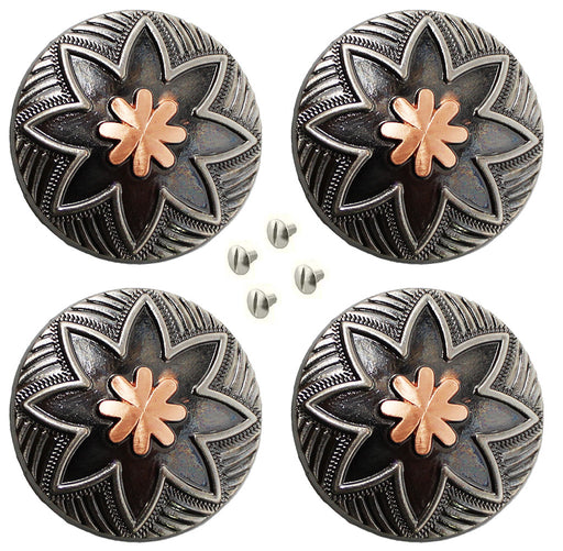 Set of 4 Conchos Western Saddle Tack 1-1/4" Engraved Copper Floral Co563