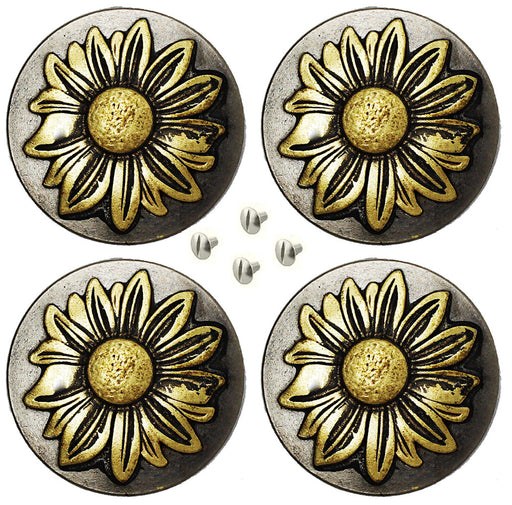 Set of 4 Conchos Western Saddle Tack 1-1/4" Engraved Brass Floral Co565