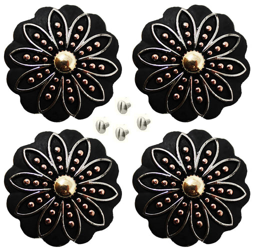 Set of 4 Conchos Horse Western Saddle Tack 1-1/4" Three-Tone Flower Co569