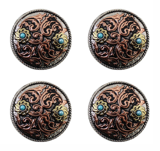 Set of 4 Screw Back 1-1/4" Three-Tone Engraved Turquoise Stone Conchos CO575