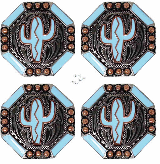 1-1/4" Set of 4 Engraved Turquoise Cactus Tack Belt Bag Jewelry Conchos Co631