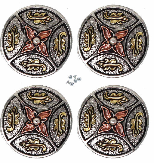 1-1/4" Set of 4 Engraved Decorative Tack Belt Bag Conchos Screw Back Co639