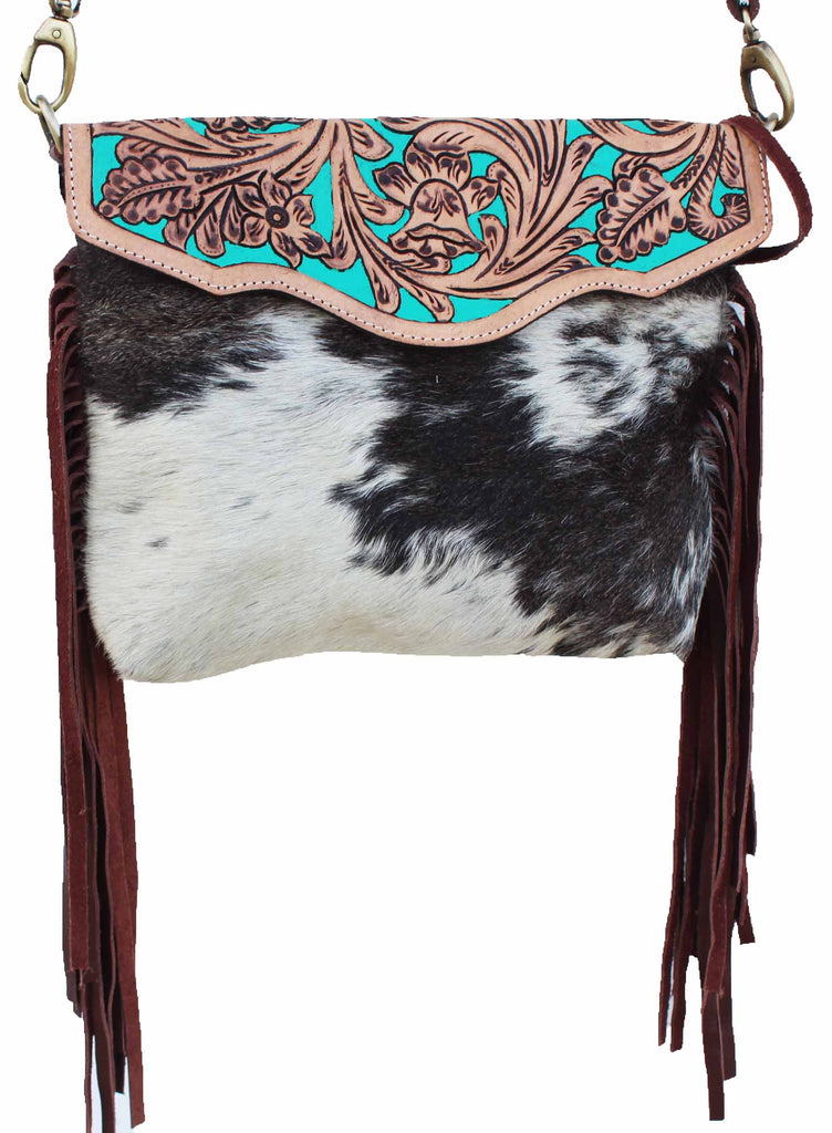 Women's Cowhide Western Floral Tooled Leather Shoulder Purse Handbag 1 —  Challenger