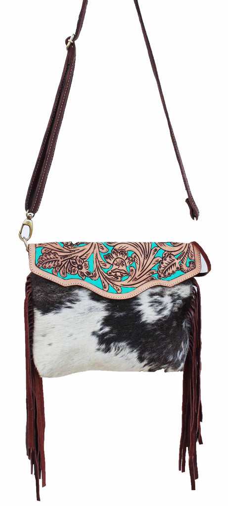 Women's Cowhide Western Floral Tooled Leather Shoulder Purse Handbag 1 —  Challenger