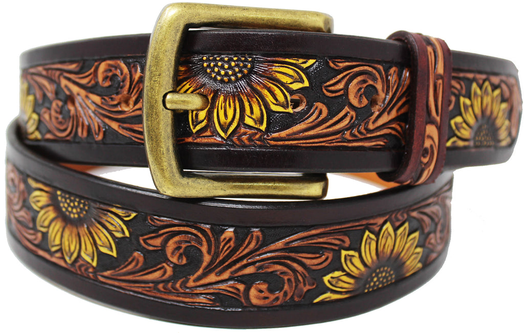 Handpainted solid leather western-style belt, one and a half inch hot wide