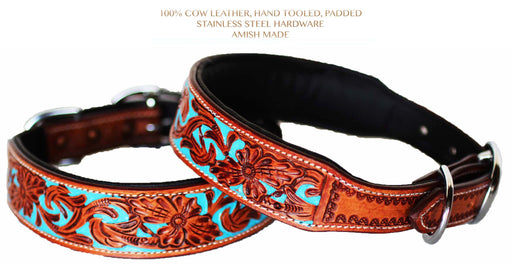 Dog Puppy Collar Hand Tooled and Painted Cow Leather Western 6047