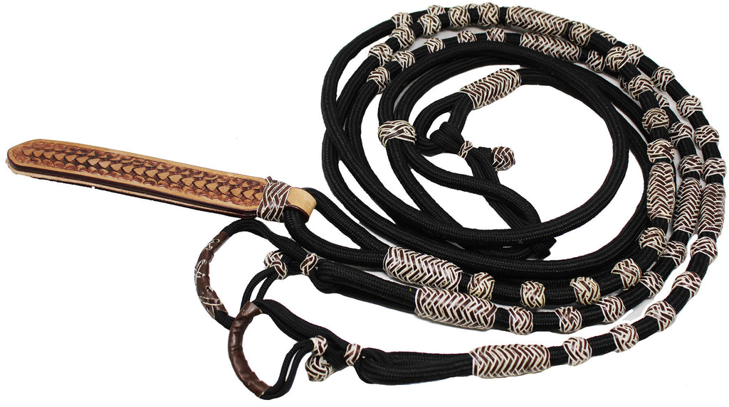 Rênes En Cuir Tressé Western Rommel Romal Avec Boutons Pression - Challenger Tack 6659
