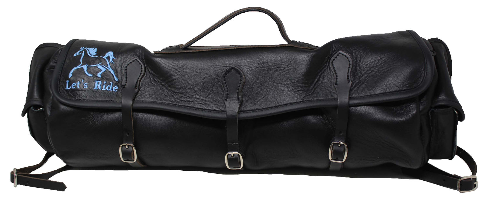 Horse Horse Western Trail Riding Leather Embroidered Saddle Cantle Bag Black 102AA19