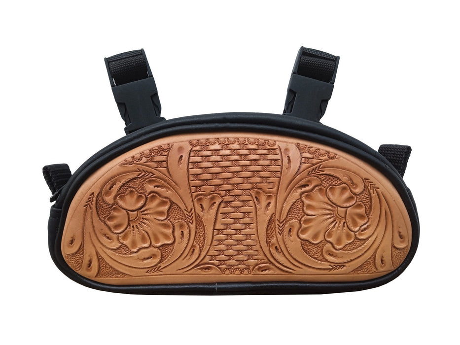 Challenger Pebbled Black Leather Hand-Tooled Saddle Pommel Bag 102J01