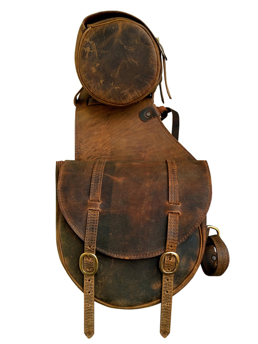 Challenger Distressed Brown Genuine Leather Saddle Cantle Riding Bag 102QSA