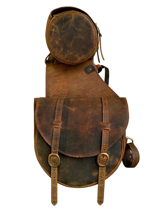 Challenger Distressed Brown Genuine Leather Saddle Cantle Riding Bag 102QSA