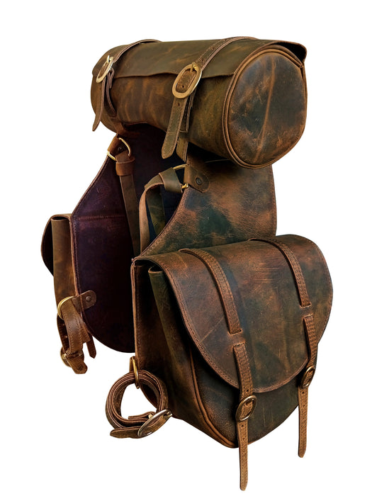 Challenger Distressed Brown Genuine Leather Saddle Cantle Riding Bag 102QSA