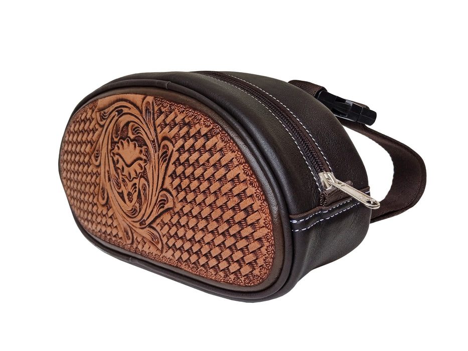 Challenger Pebbled Brown Leather Hand-Tooled Saddle Pommel Bag 102QSA07
