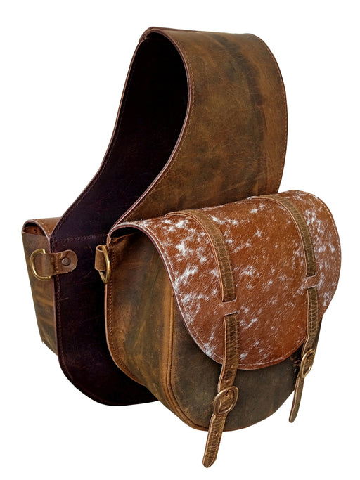 Challenger Distressed Brown Genuine Leather Cowhide Saddle Bags 102QSA12