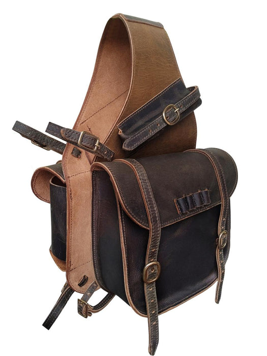 Challenger Distressed Brown Genuine Leather Saddle Cantle Riding Bag 102QSA
