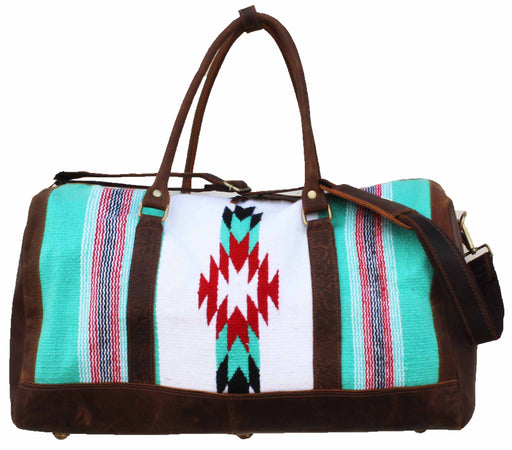 Western Leather Cotton Woven Southwest Duffle Travel Weekender Carry-On Bag 103RTAztec