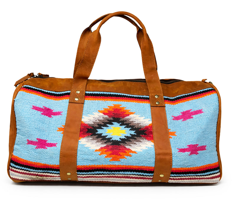 Western Leather Cotton Woven Southwest Duffle Travel Weekender Carry-On Bag 103RTAztec