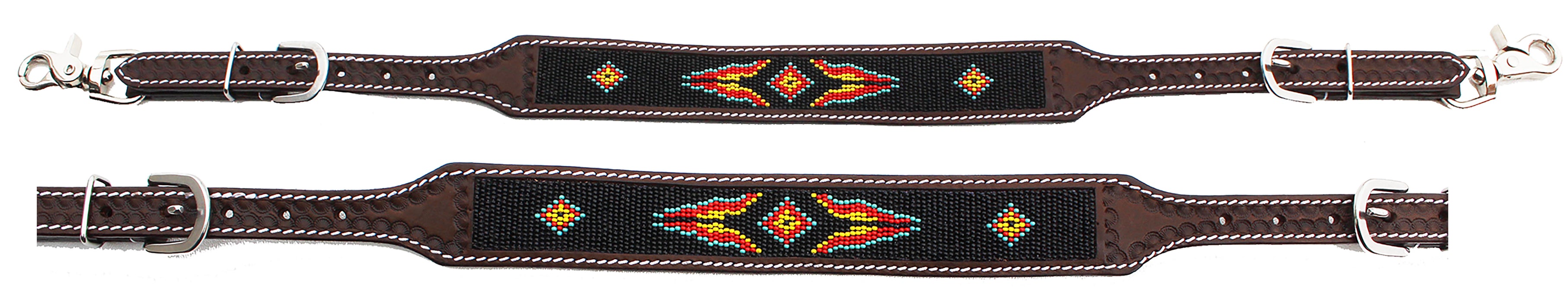 Horse Western Tack Beaded Tooled Leather Wither Strap Breast Collar Strap  10513