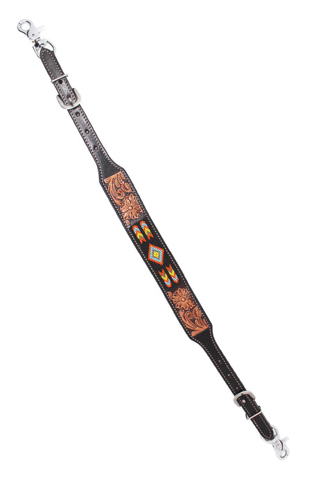 Western Leather Tooled Beaded Wither Strap Breast Collar Strap 105FK