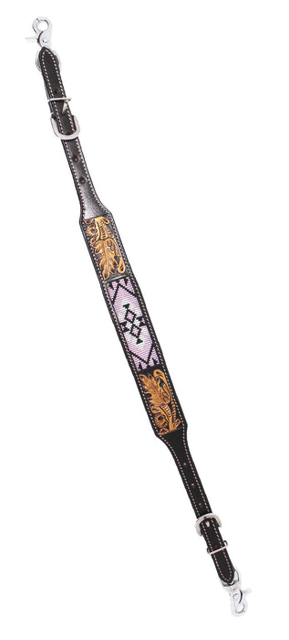 Western Leather Tooled Beaded Wither Strap Breast Collar Strap 105FK