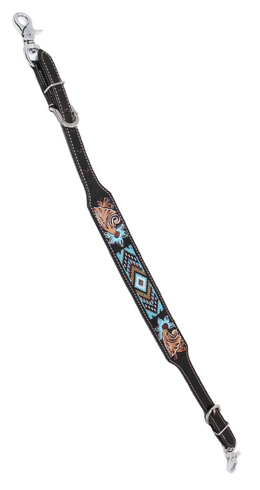 Western Leather Tooled Beaded Wither Strap Breast Collar Strap 105FK