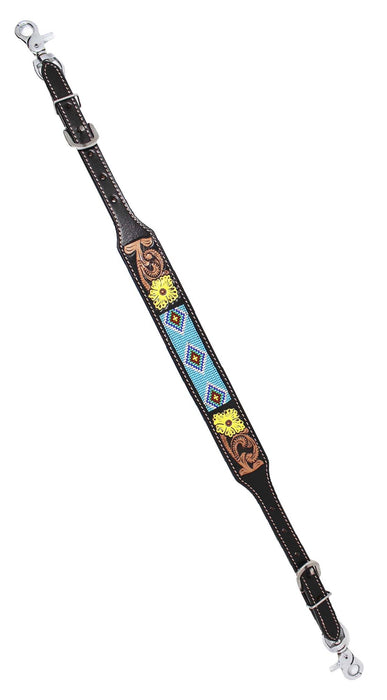 Western Leather Tooled Beaded Wither Strap Breast Collar Strap 105FK