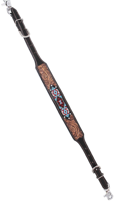 Western Leather Tooled Beaded Wither Strap Breast Collar Strap 105FK