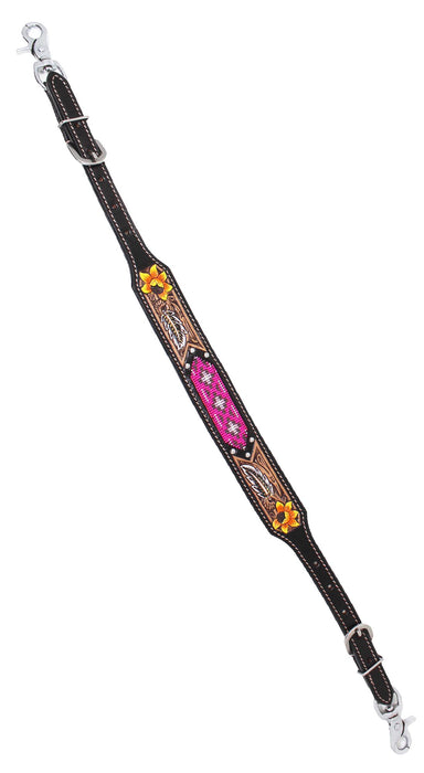 Western Leather Tooled Beaded Wither Strap Breast Collar Strap 105FK