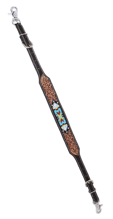 Western Leather Tooled Beaded Wither Strap Breast Collar Strap 105FK