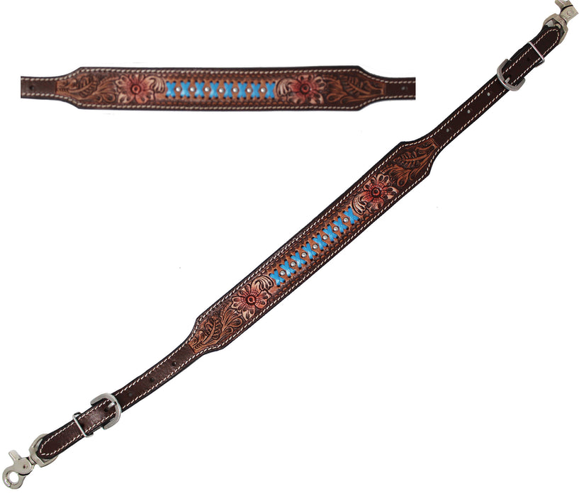 Horse Western Leather Tack Hand-Tooled Floral & Basket Weave Adjustable Wither Breast Collar Strap 105FK26