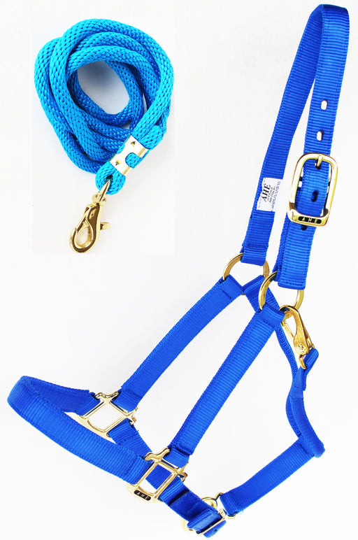 Horse Size Nylon Halter Lead Rope Throat Snap Brass Plated Tack 107HL01