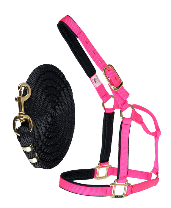 Horse Size Nylon Halter Lead Rope Throat Snap Brass Plated Tack 107HLCH