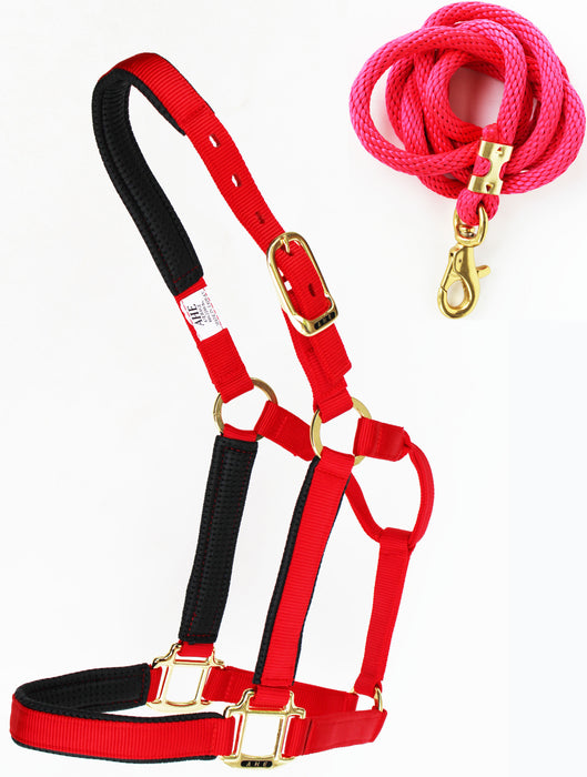 Horse Size Nylon Halter Lead Rope Throat Snap Brass Plated Tack 107HLCH