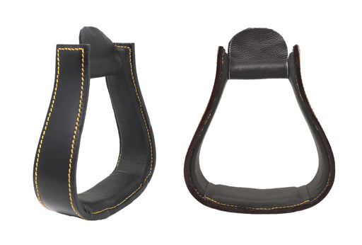 5" Wide Western Lightweight Aluminum Leather Covered Aussie Saddle Stirrups 109ST335