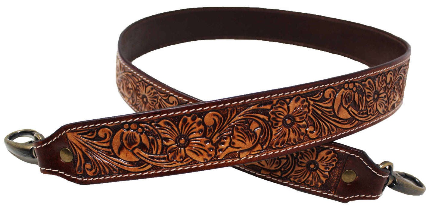 Western Antique Tooled Leather Replacement Shoulder Strap For Bags Purse Duffle 115FKStrap