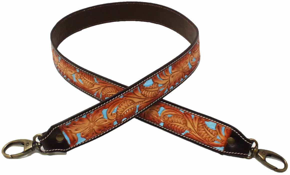 Western Floral Tooled Leather Turquoise Inlay Replacement Shoulder Strap 115FK03