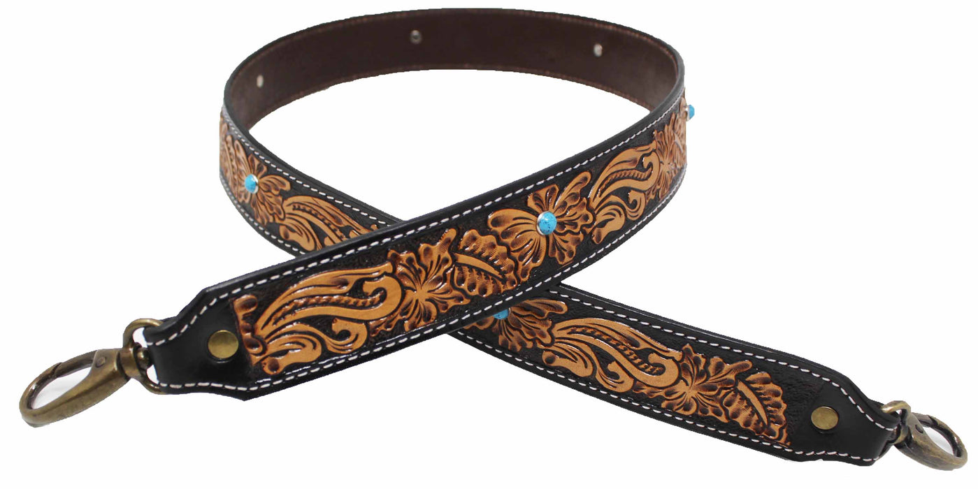Western Antique Tooled Leather Replacement Shoulder Strap For Bags Purse Duffle 115FKStrap