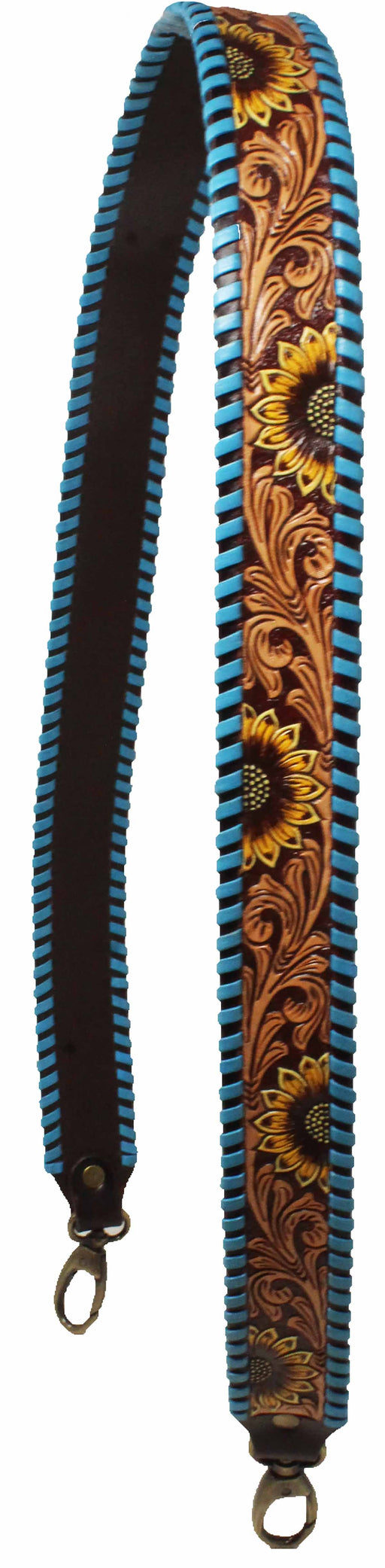 Western Sunflower Tooled Leather Laced Replacement Shoulder Strap 115FK11