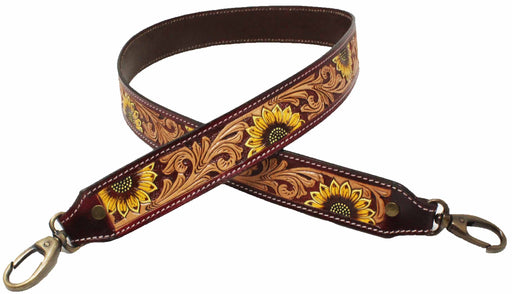 Western Antique Sunflower Tooled Leather Replacement Shoulder Strap 115FK12