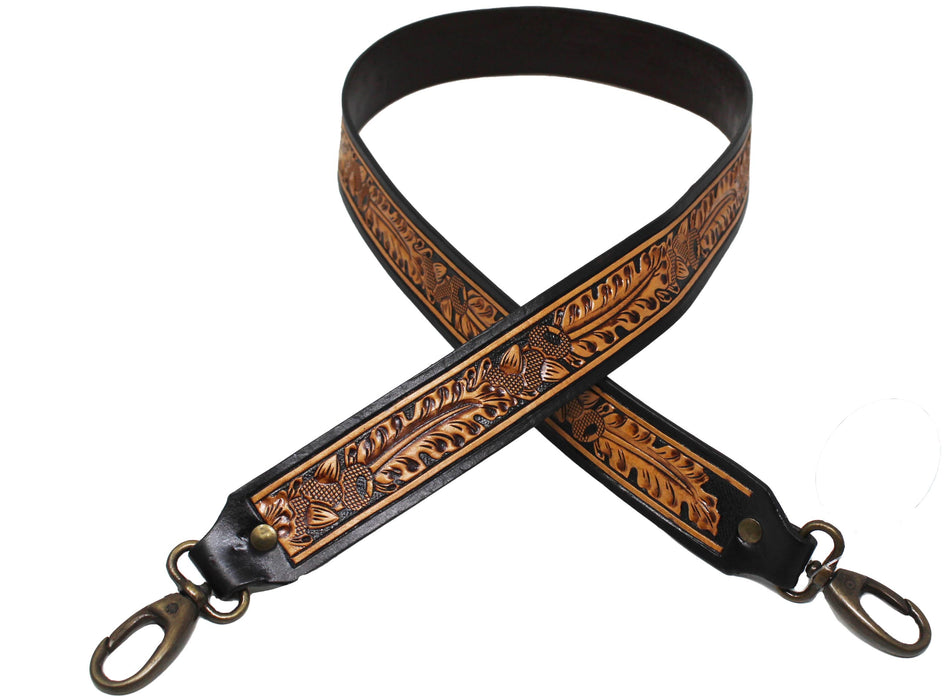 Western Antique Tooled Leather Replacement Shoulder Strap For Bags Purse Duffle 115FKStrap