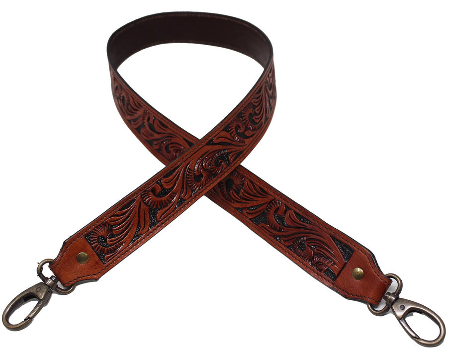 Western Antique Tooled Leather Replacement Shoulder Strap For Bags Purse Duffle 115FKStrap